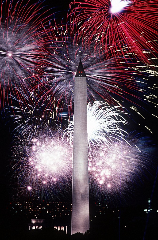 Fourth of July fireworks behind the Washington Monument 1986