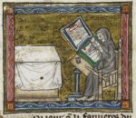 hermit at work on a manuscript
