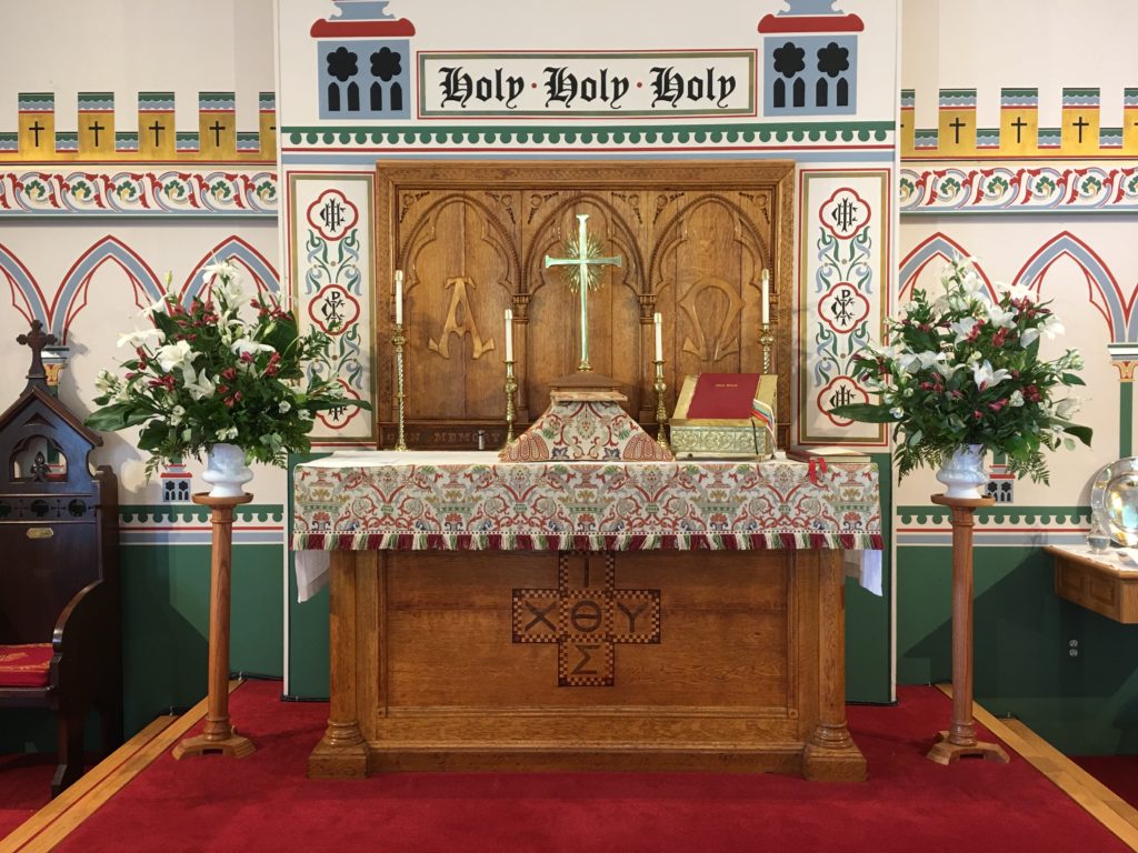 Altar Flowers — Trinity XIV, 2 September 2018. Given to the Glory of God in celebration of the 34th Wedding Anniversary of Carroll & Shelly Browne.