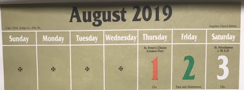 Ordo Kalendar August 2019