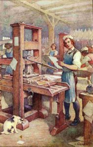 Benjamin Franklin at the printing press